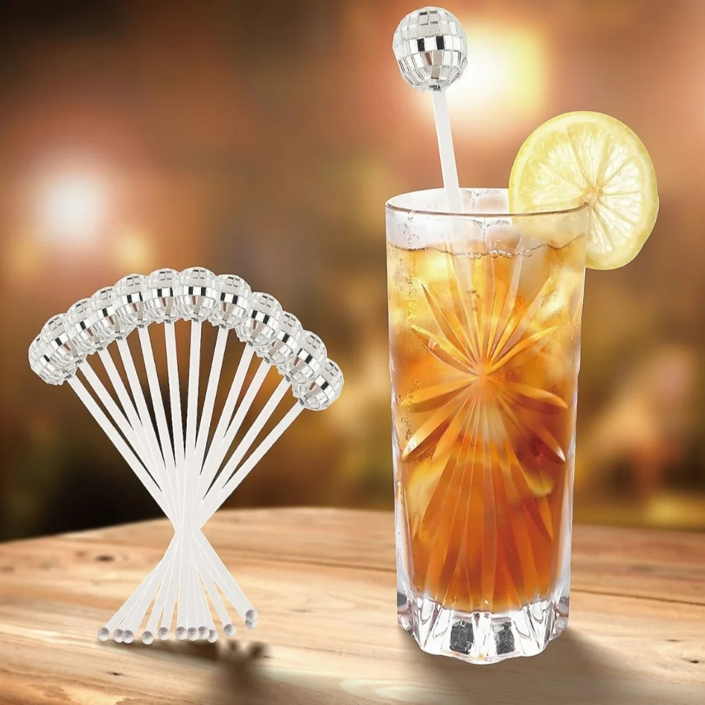 Nifty Girl Silver Disco Ball Cocktail Party Stirrers
